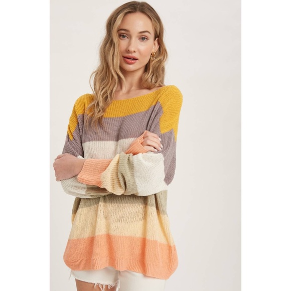 🆕 Color-Block Boatneck Knit Sweater Top - Picture 10 of 16